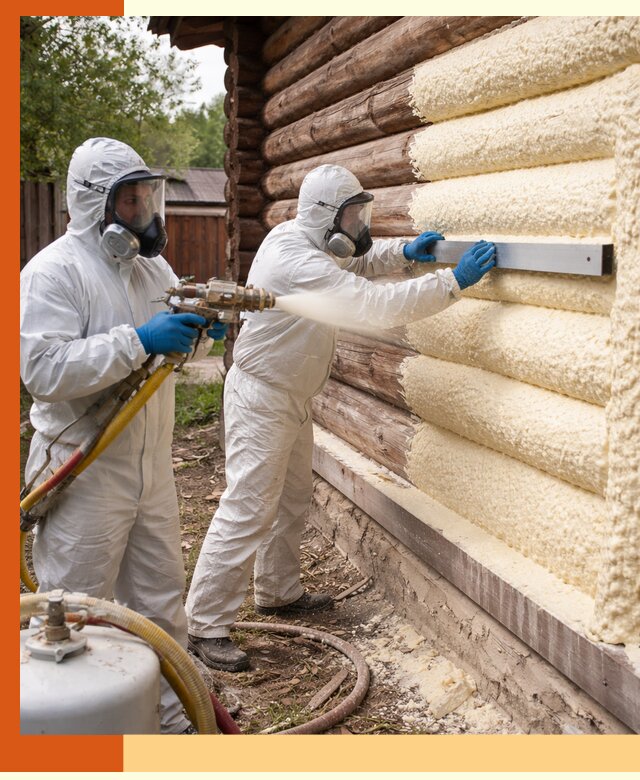 Утепление бревенчатого дома ППУ в Нягани эффективной изоляцией