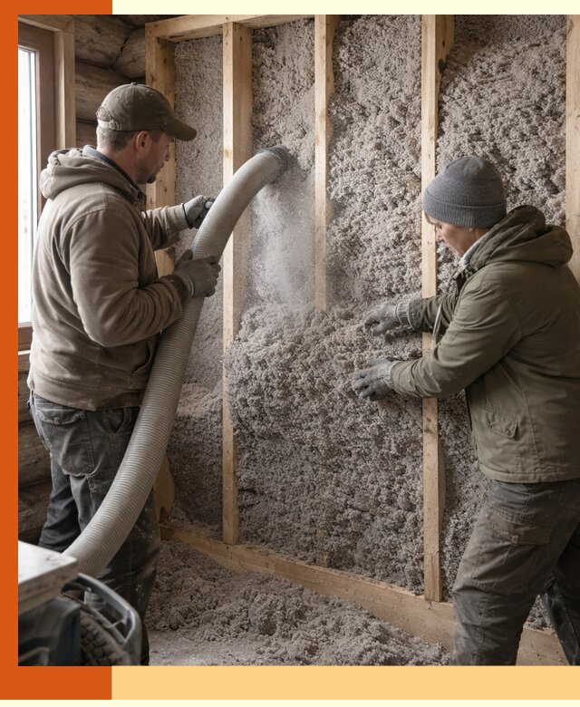 Утепление бревенчатого дома эковатой в Нягани