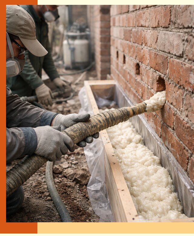 Заливка ППУ в пустоты кирпичной стены в Нягани