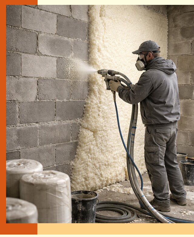 Утепление блочной стены ППУ в Нягани качественно и надёжно