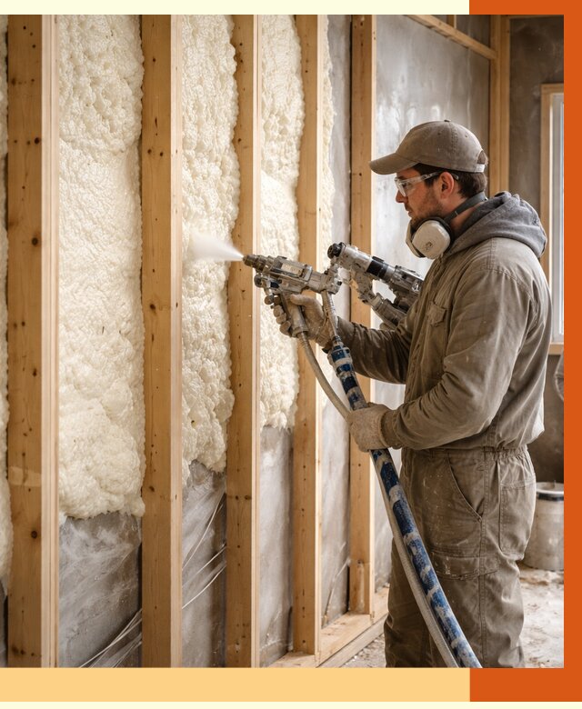 Утепление каркасной стены ППУ в Нягани от 4329 руб./м2 под ключ | ТепломастерНга