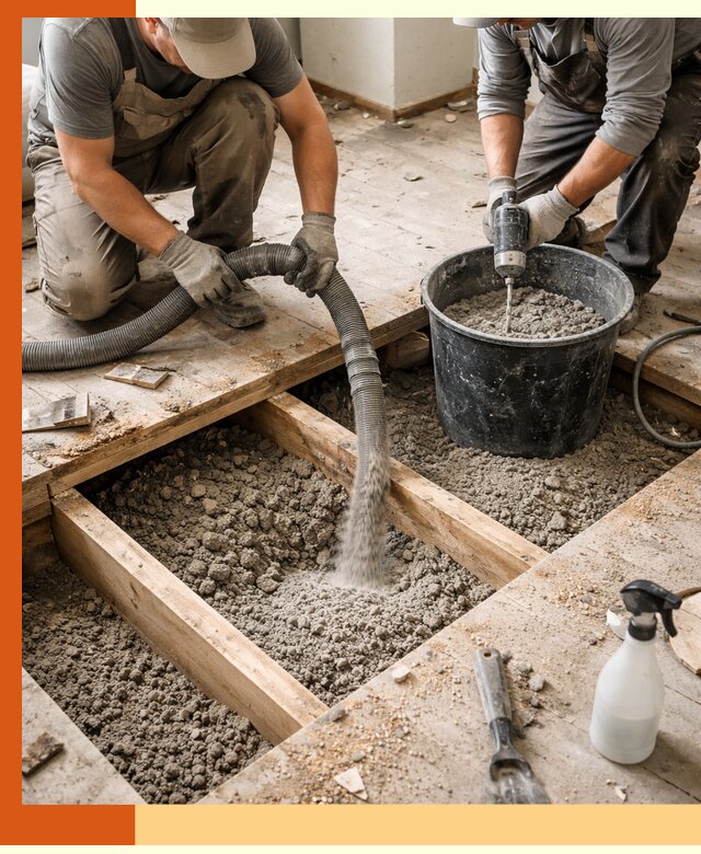 Заполнение пустот пола в Нягани полиуретаном и пенополистиролом