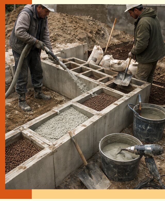 Заполнение полостей фундамента в Нягани герметичным утеплением и повышением прочности