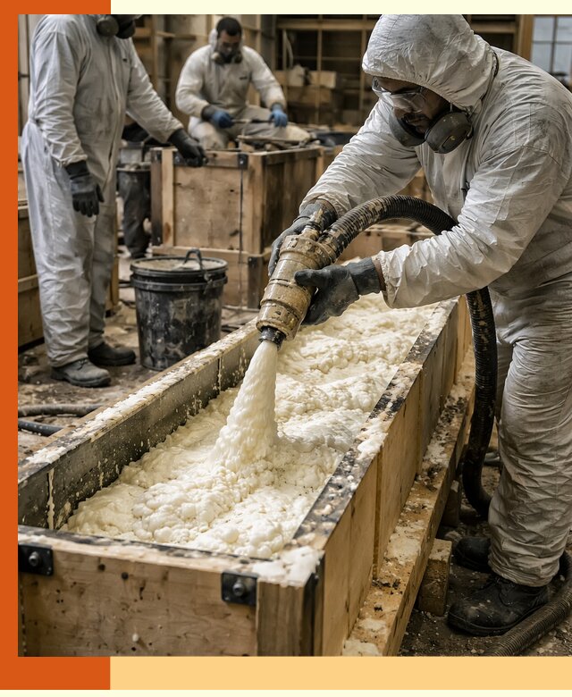 Заливка пенополиуретана в формы для утепления в Нягани